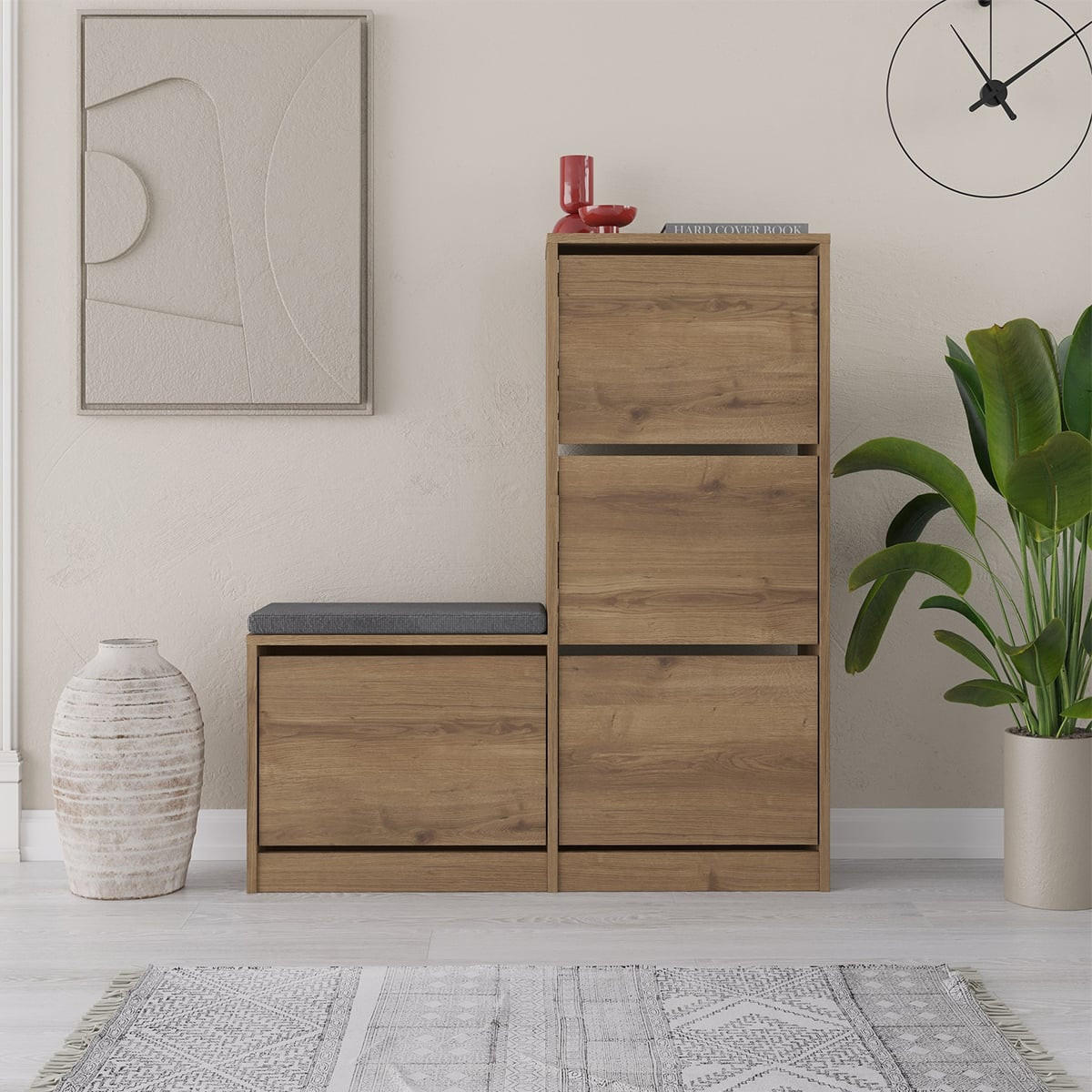 SCHUHSCHRANK 4 Türen L105 cm - Dude - Alteiche, Holzwerkstoff (26/118.5/105cm) - Calicosy