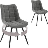 ESSZIMMERSTUHL 2er Set, aus Samt, Dunkelgrau - Dunkelgrau/Schwarz, Textil/Metall (46/83.5/60.5cm) - Woltu