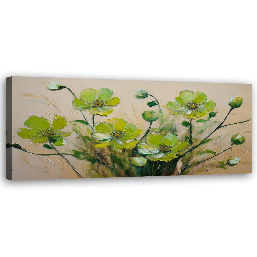 WANDBILD grüne blumen pflanzen zusammensetzung - Grün, Textil (90/30cm) - Feeby