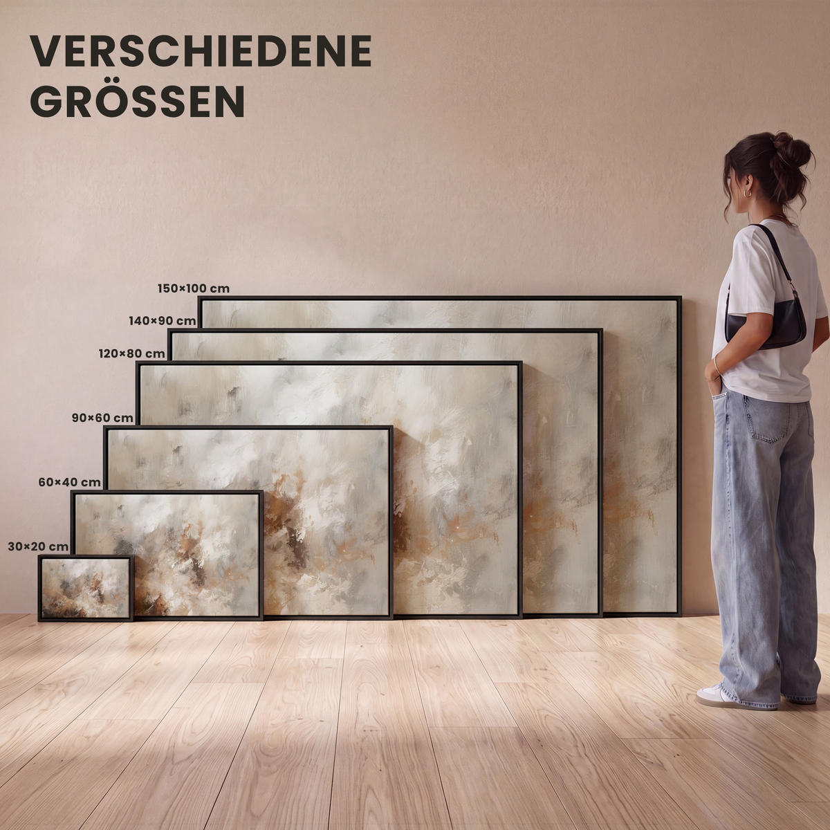LEINWAND Bilder mit Rahmen - Farbe - Abstrakt - Beige - Kunst - 30x20 - Greige, Textil (30/20cm) - MuchoWow