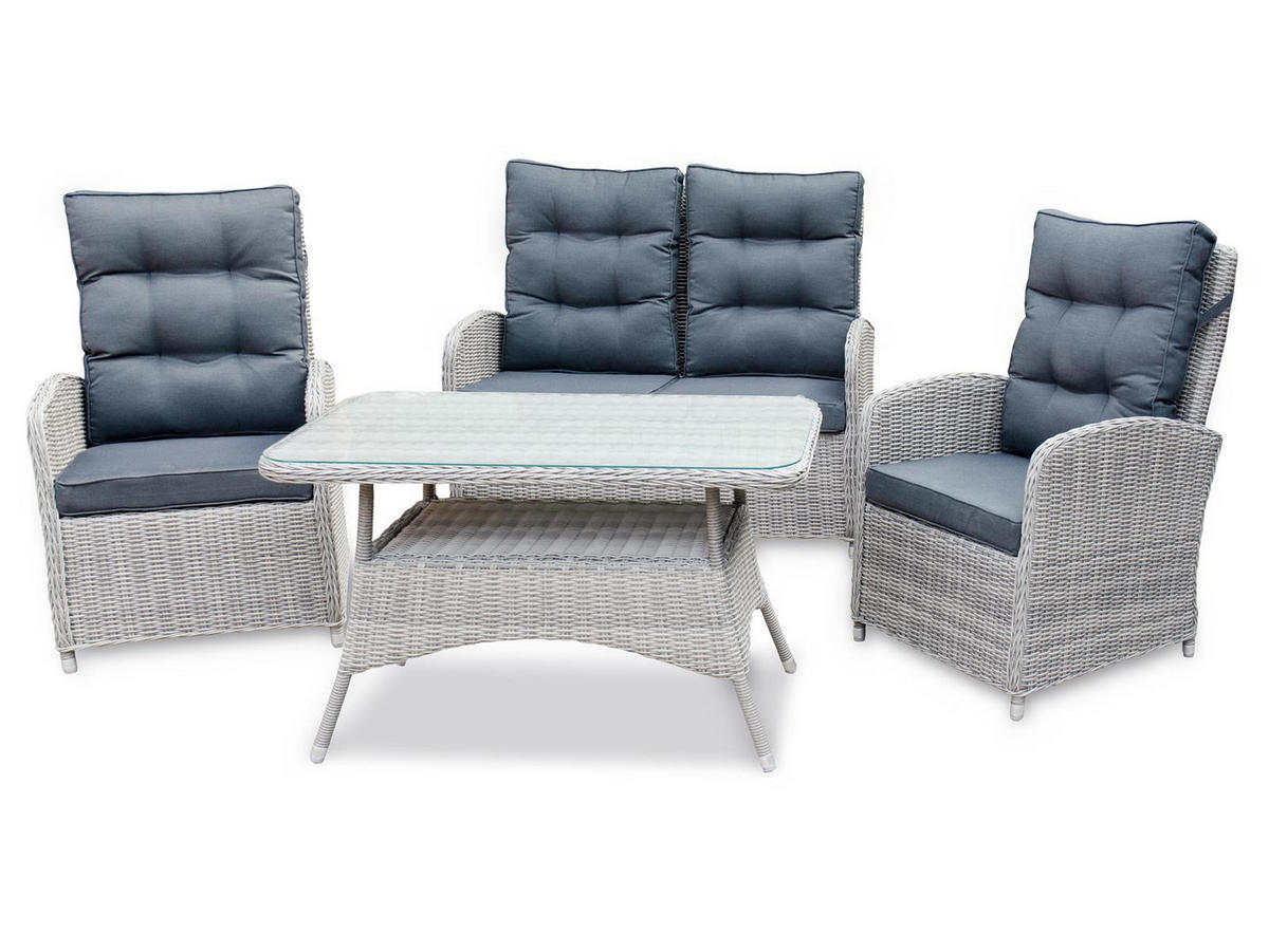 GARTEN SITZGRUPPE Monte Carlo Grau Polyrattan für 4 Personen - Grau, Kunststoff - bellavista - Home & Garden