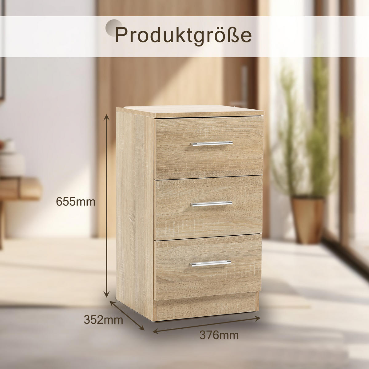 NACHTTISCH-SET aus Spanplatte 37,6x35,2x65,5 cm Natur mit 3 Schubladen und Metallgriffen, 2er-Set - Naturfarben, Holzwerkstoff (37.6/65.5/35.2cm) - Modfu