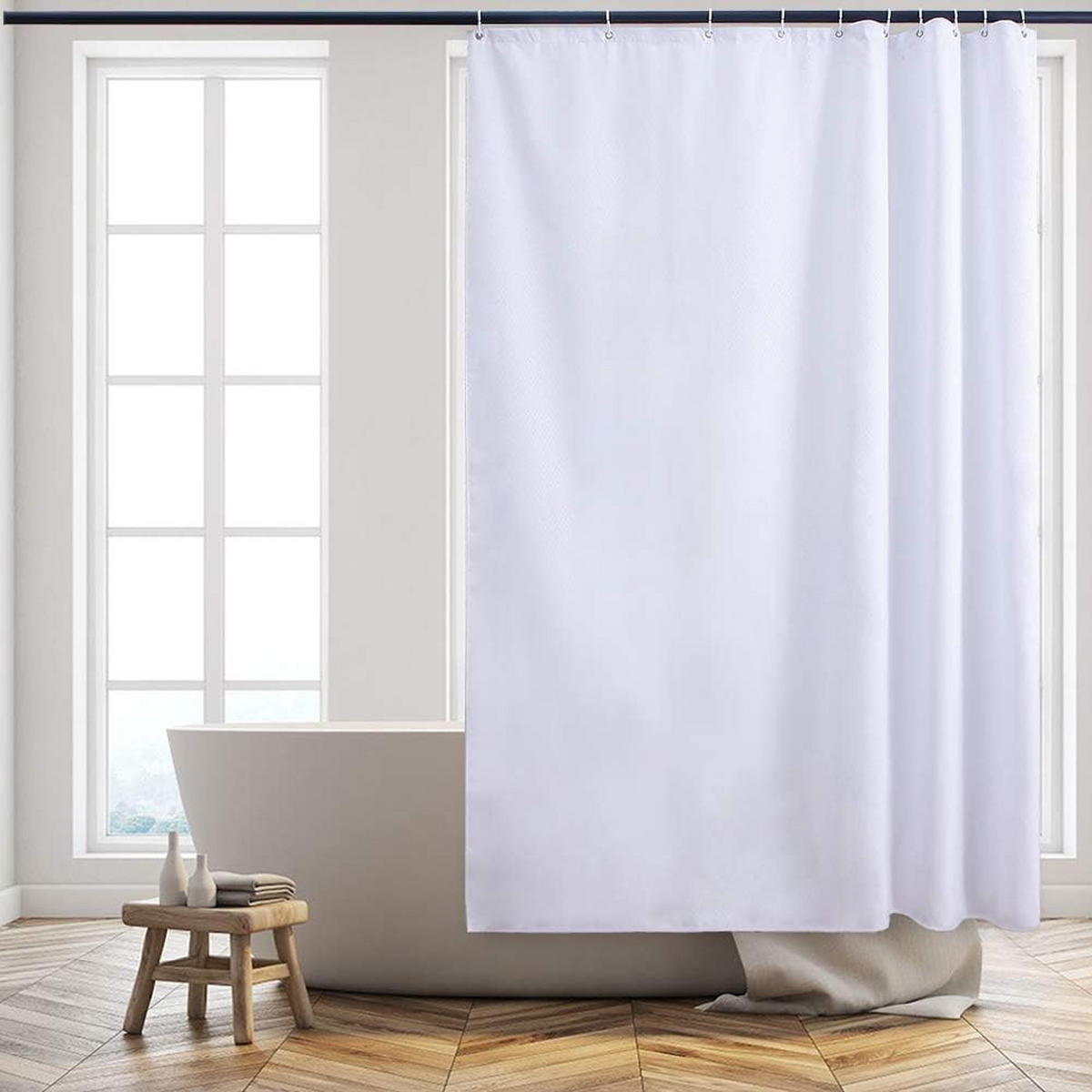 DUSCHVORHANG Waffelstruktur Stoff wasserdicht für Badewanne oder Badezimmer Weiß - Weiß, Textil (200/180cm) - MCBOSON