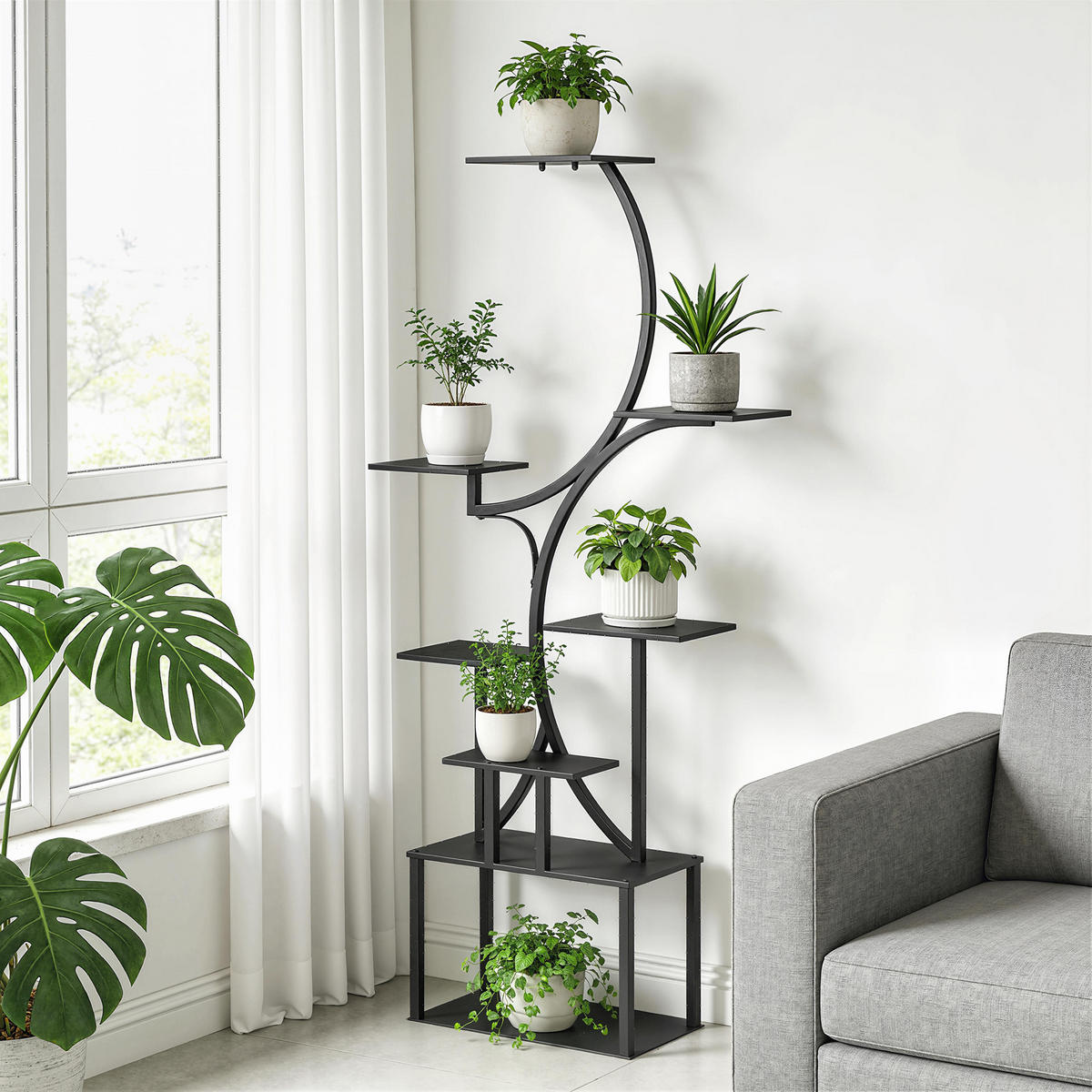 BLUMENTREPPE DE-12317 8-stufig, S-Form, 74/26/158,5 cm Schwarz - Schwarz, Metall (26/158.5/74cm) - ComfortXL