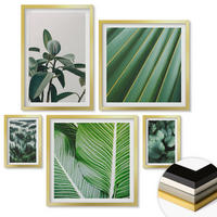 WANDBILDER 5er Set - 50x50 cm & 20x30 cm & 40x60 cm Goldrahmen - Tropische Blätter in Grün - Goldfarben, Kunststoff (40/60cm) - ArtPrintCave