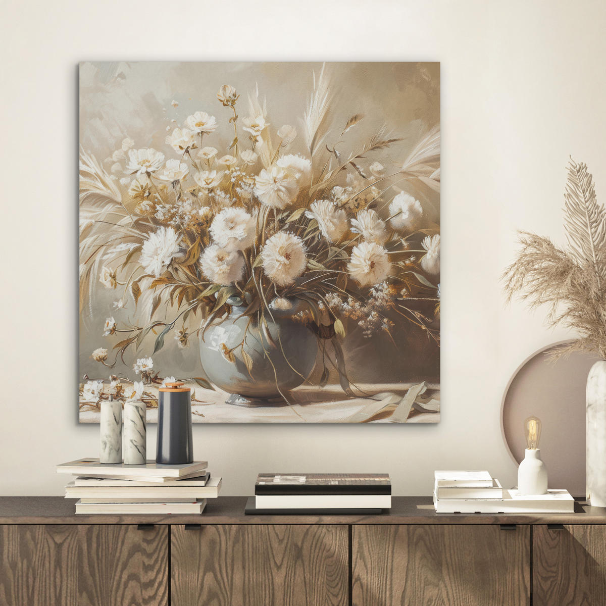 AKUSTIKBILD - Blumen - Vase - Stilleben - Beige - 60x60 - Creme, Kunststoff (60/60/0.9cm) - MuchoWow