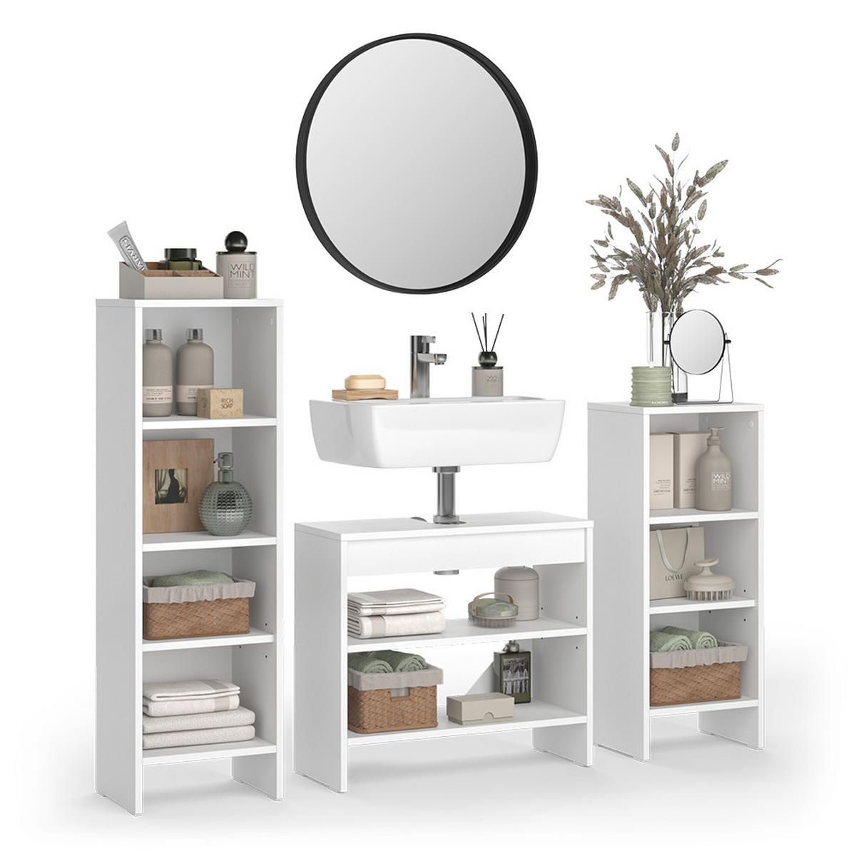 SET KUPAONSKOG NAMJEŠTAJA Karli, Bijela, 3 dijela - bijela, drvni materijal (131.4/108.2/26.3cm) - Vicco