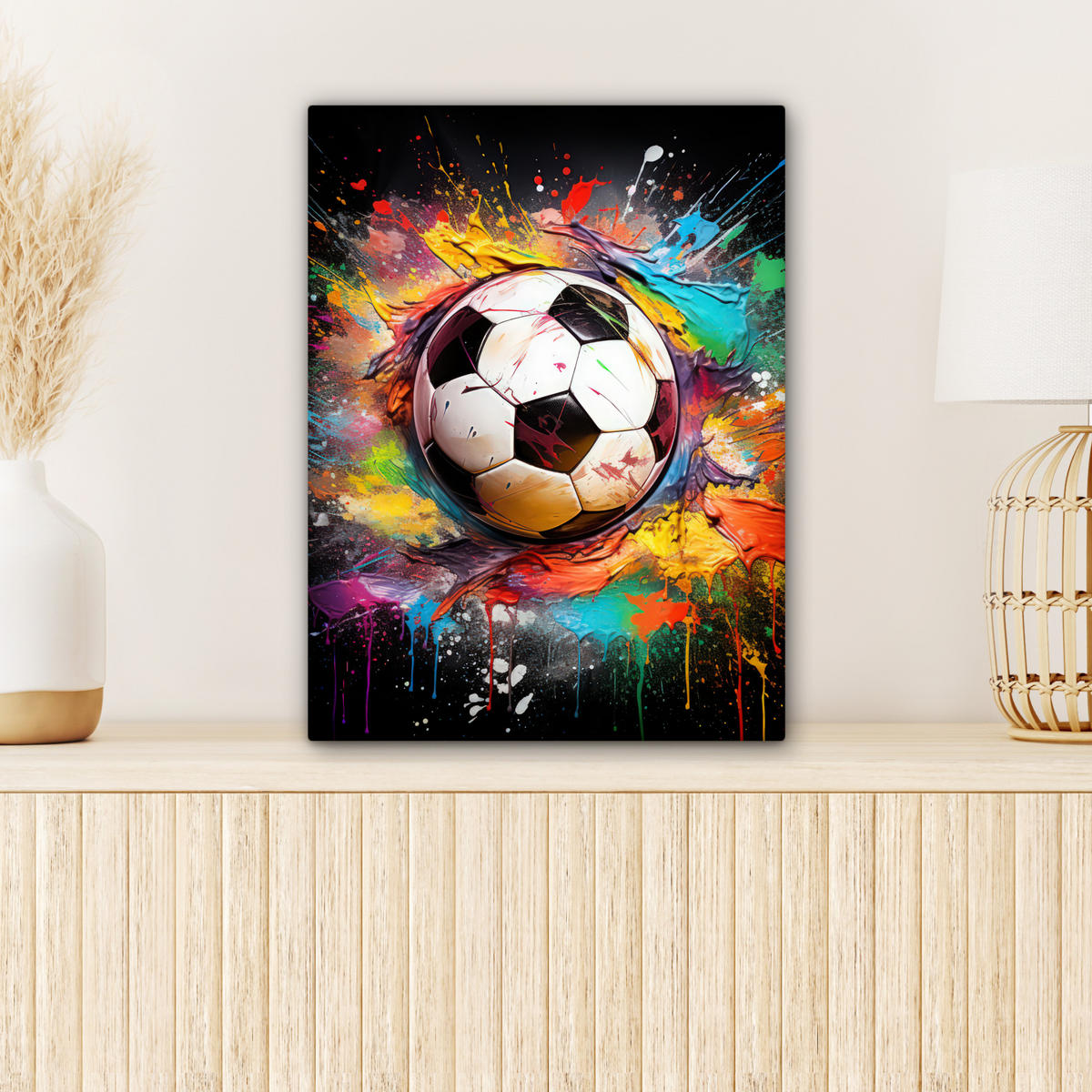 LEINWANDBILD Fußball - Farbe - Farben - Schwarz - Weiß 30x40 cm - Weiß, Textil (30/40cm) - MuchoWow