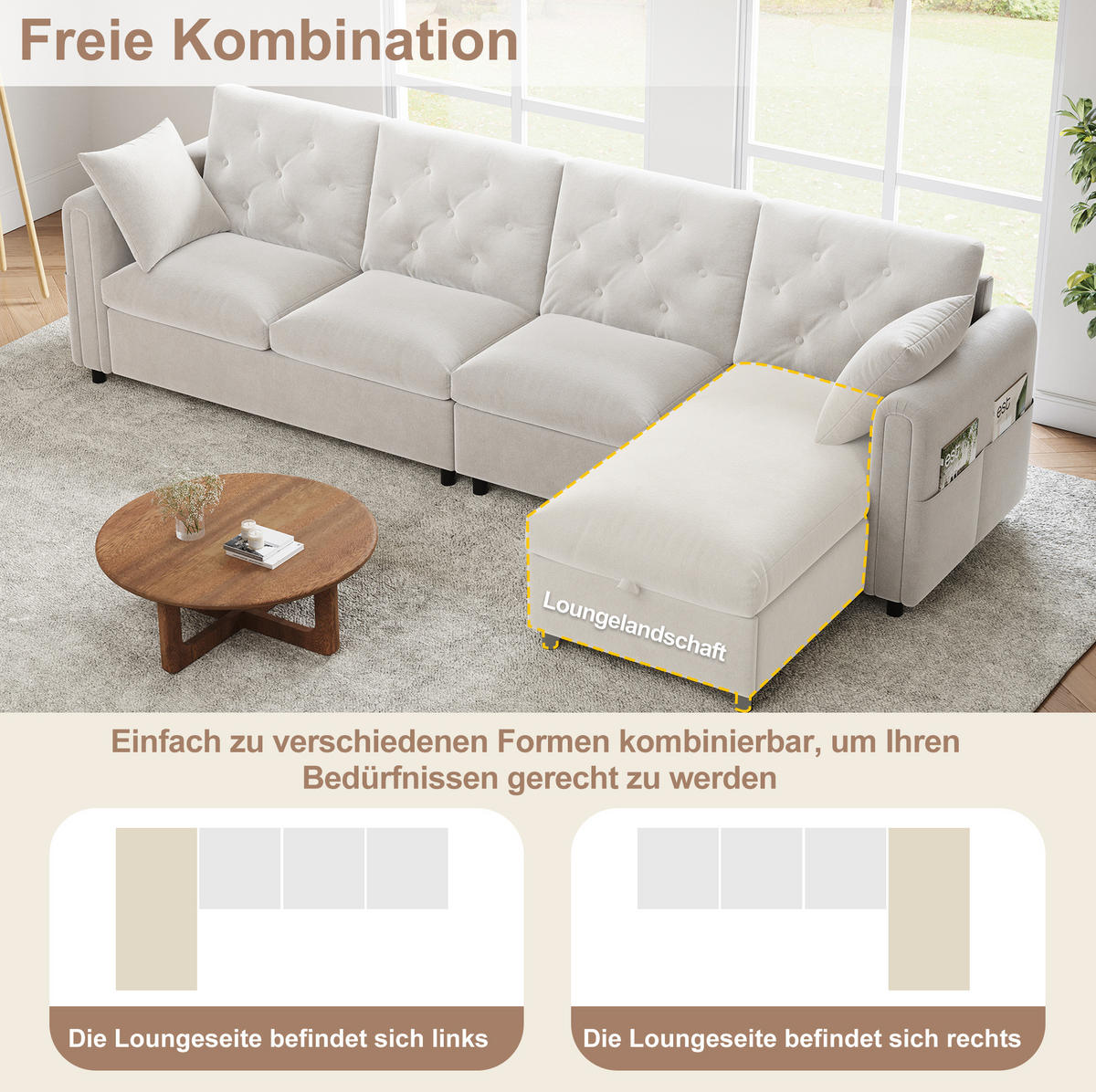 ECKSOFA 281/132/86 cm aus Samt mit Schlaffunktion und Stauraum Beige - Beige, Textil (132/281cm) - Modenvie