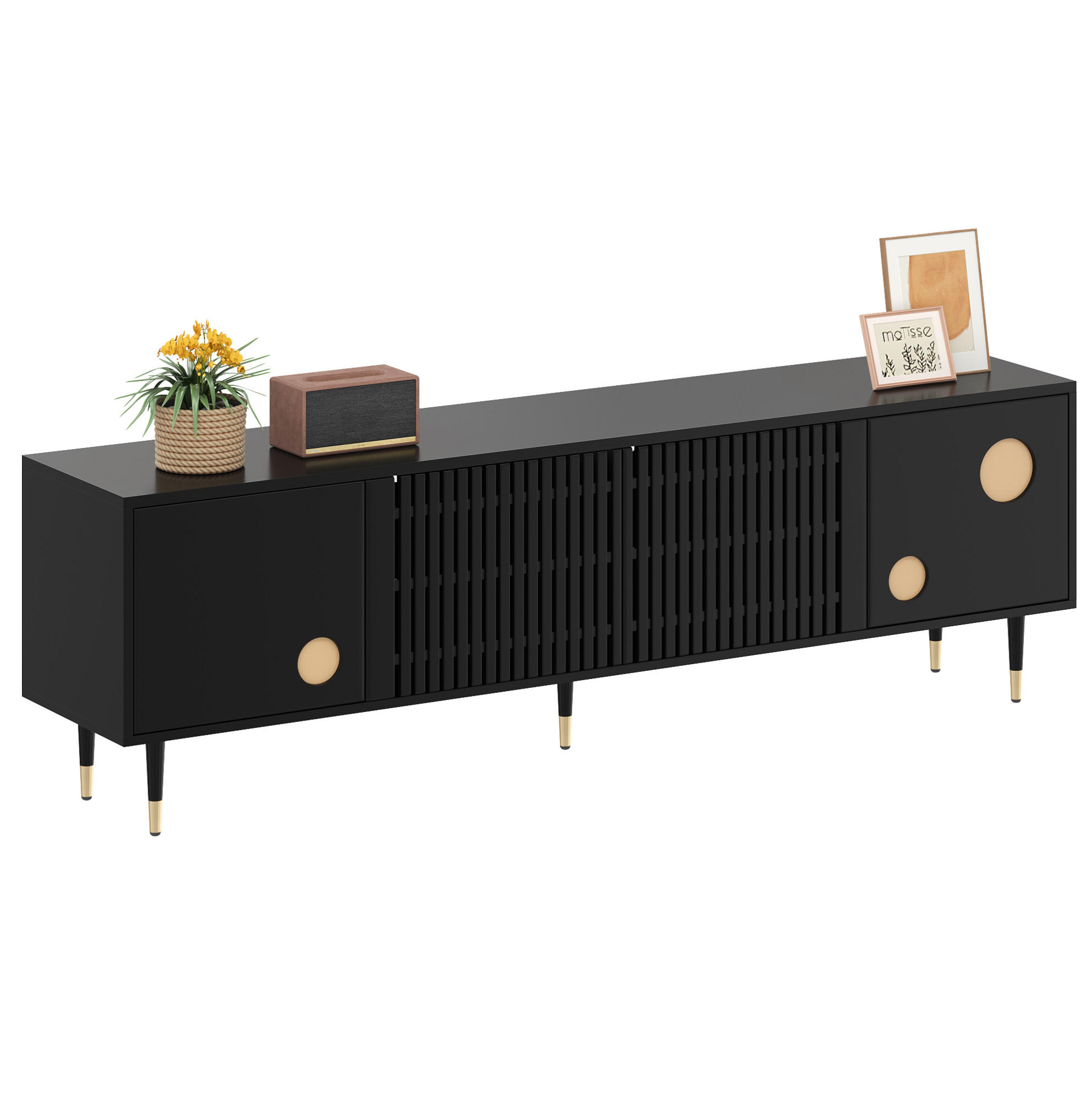 LOWBOARD 170/36/54 cm Schwarz aus MDF mit 4 Türen - Schwarz, Holzwerkstoff (36/54/170cm) - OKMYHOME