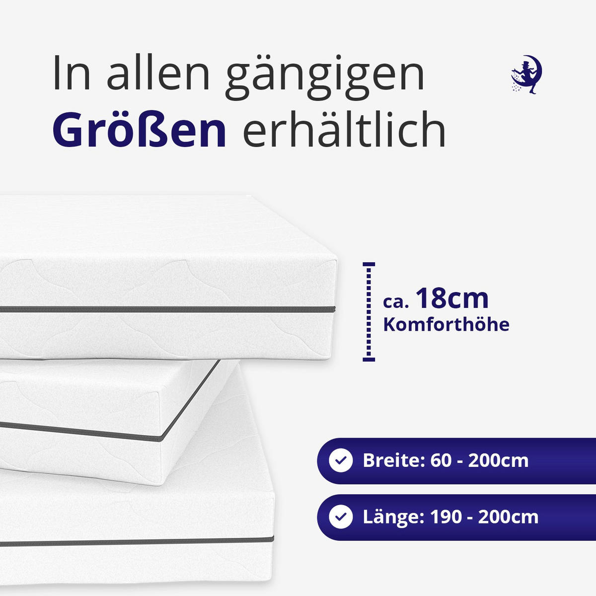 TASCHENFEDERKERNMATRATZE 120x200 21 cm Höhe - Härtegrad H2 H3 - 7 Komfortzonen - Weiß, Textil (120/200cm) - Mister Sandman