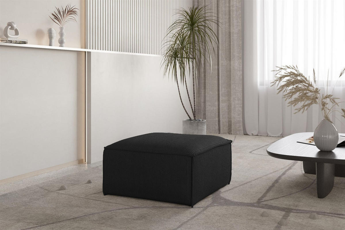 POLSTERHOCKER Celes Premium 65x65cm - Schwarz, Holzwerkstoff/Textil (65/40/65cm) - Fun Möbel