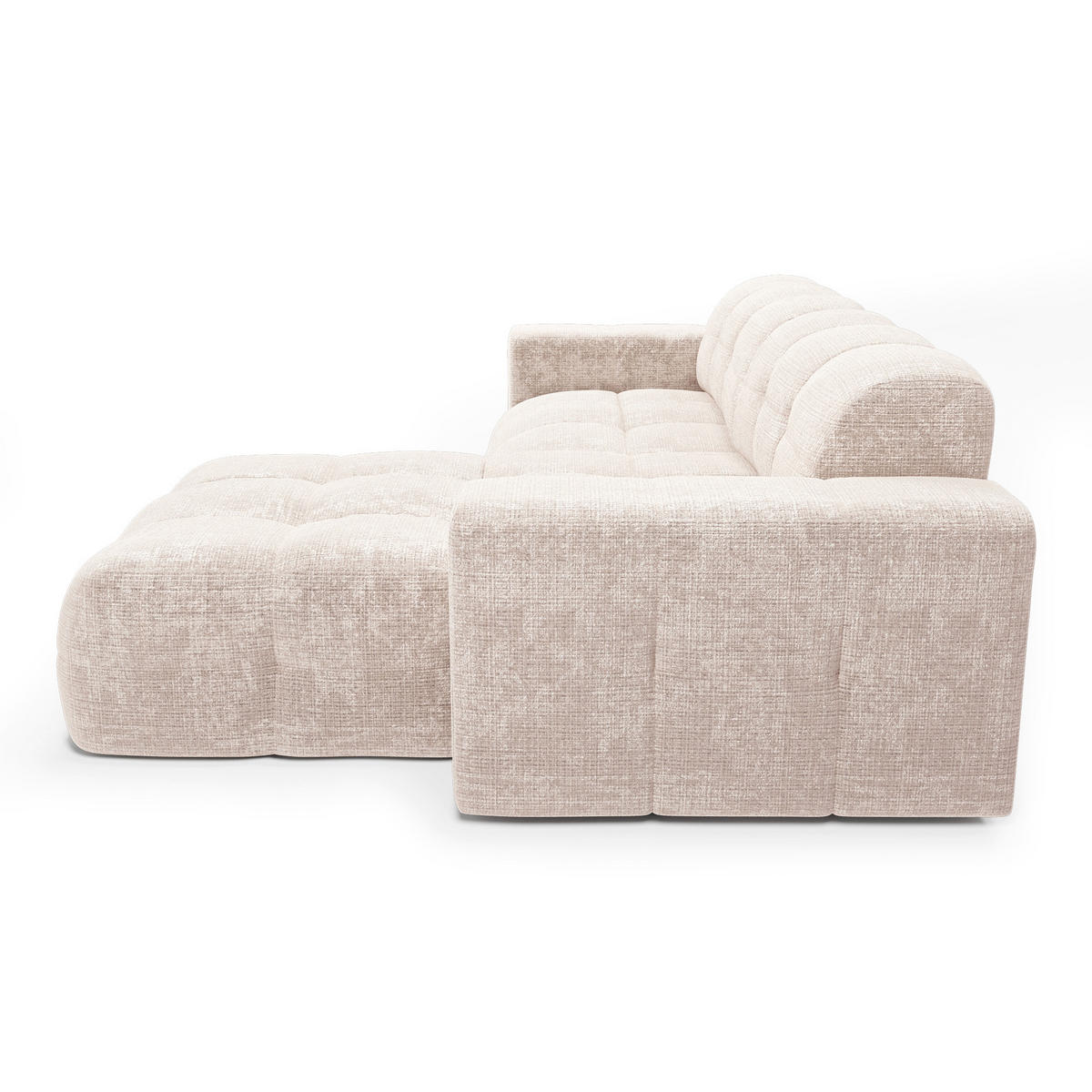 ECKSOFA RECHTS geprägter Samt Creme 230cm - Creme, Textil (155/230cm) - Sia Home