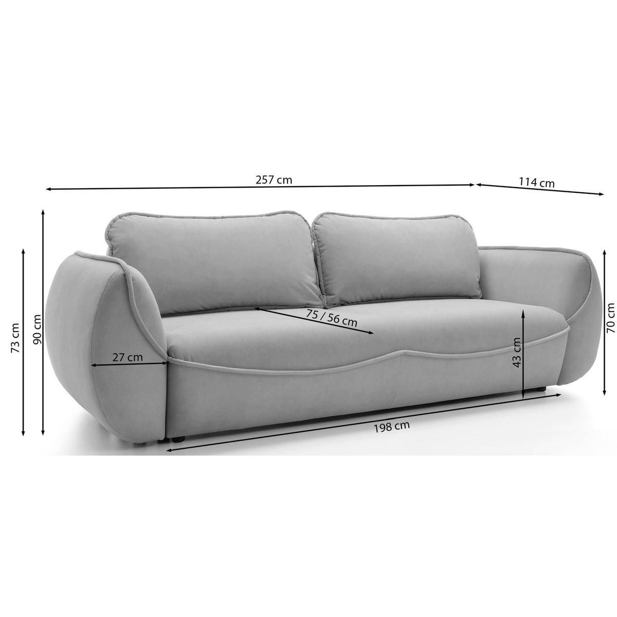 3-SITZER SOFA Cutie Graphit Easy-Clean-Velours - Schwarz, Textil (257/90/114cm) - Selsey