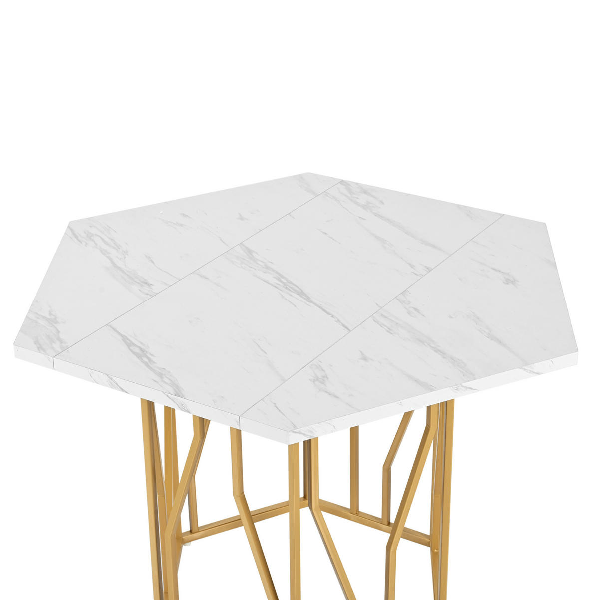 ESSTISCH 115,5/100/75 cm in Marmoroptik mit goldenem Metallgestell - Weiß, Holzwerkstoff (100/115.5/75cm) - BEAOK