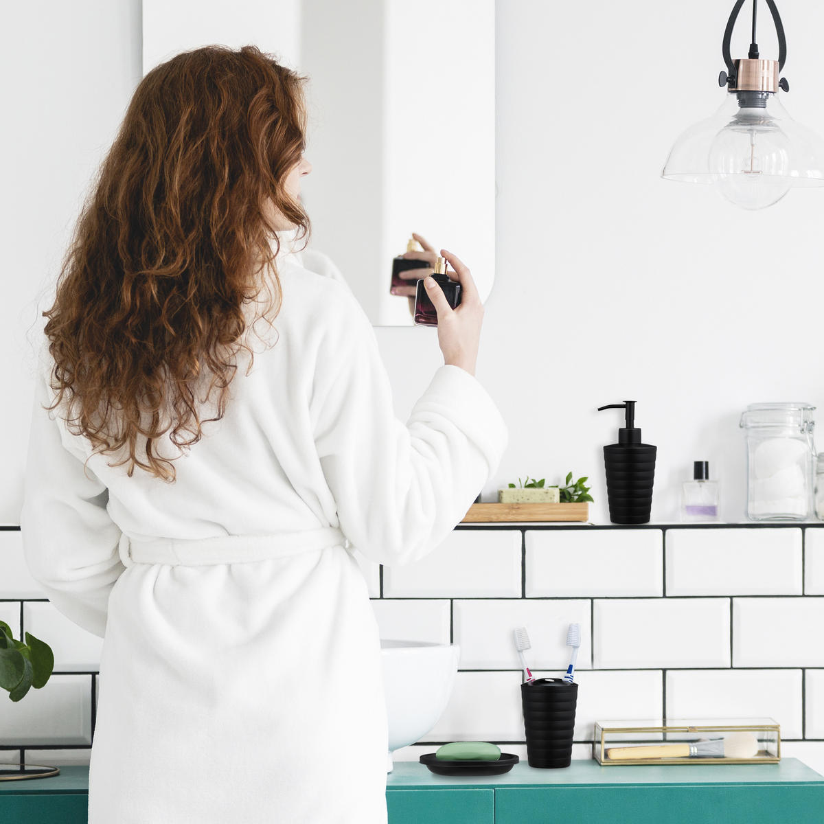 5-TLG.BADEZIMMER-SET - Schwarz, Metall (11/37/11cm) - Relaxdays