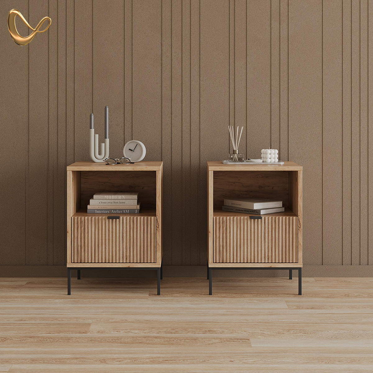 NACHTTISCH Aterno Viking Oak 2er Set - Eichefarben, Holzwerkstoff (40/55/38.1cm) - Livinity®