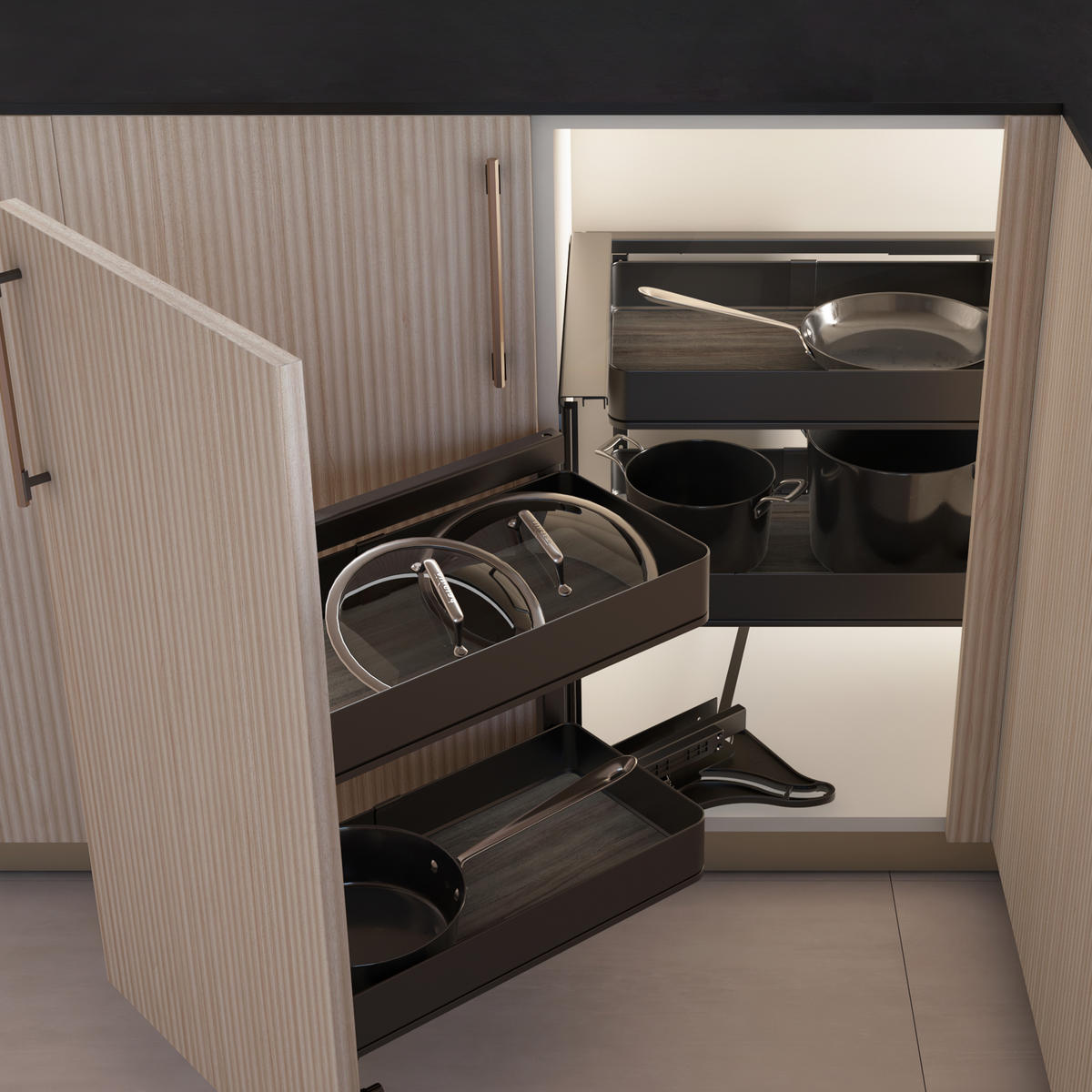 ECKSYSTEM Harmony Eckauszug Für Küchenmöbel Links, Stahl Und Holz, Anthrazitgrau - Grau, Metall (106.8/52/53.7cm) - EMUCA