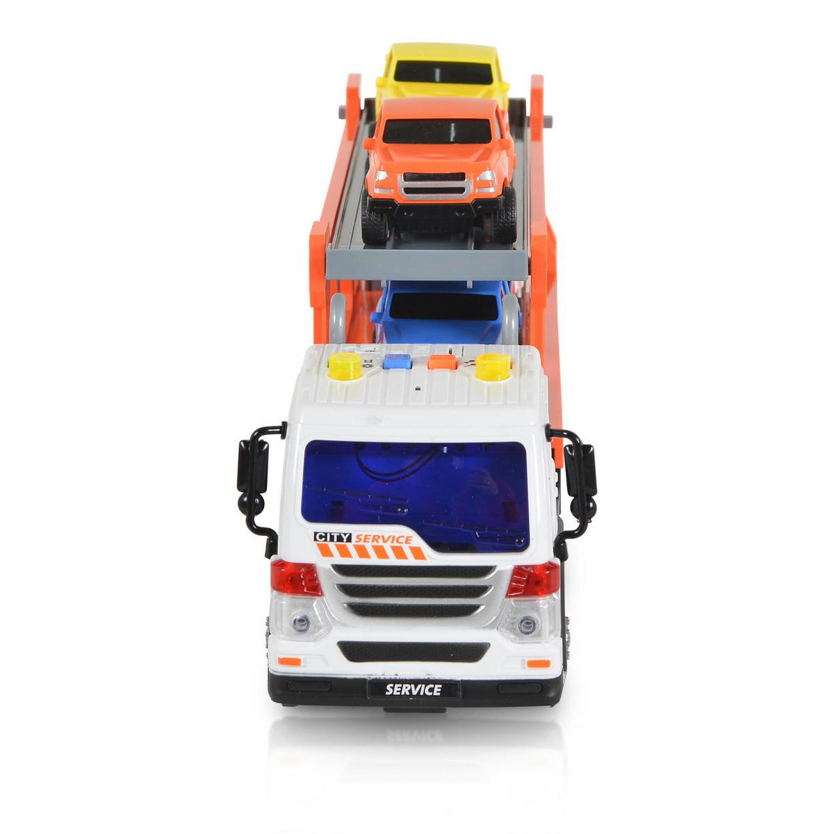 SPIELZEUG AUTOTRANSPORTER Autotransporter WY572A orange 1:16, Soundfunktion, Ladefläche, 4 Autos, Kunststoff, Autotransporter - Orange, Kunststoff (9/13/38cm) - Moni