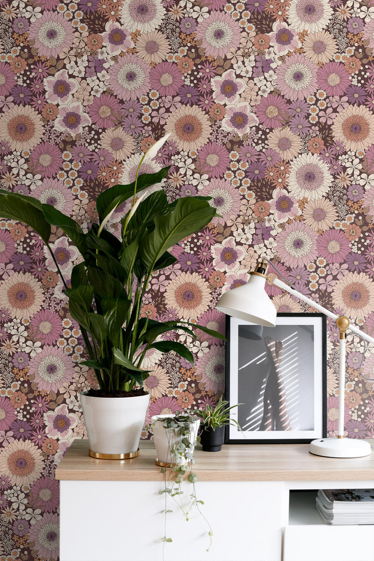 TAPETE Retro Blumen 53 cm x 10.05 m - Lila, Papier (53/1000cm) - ESTAhome