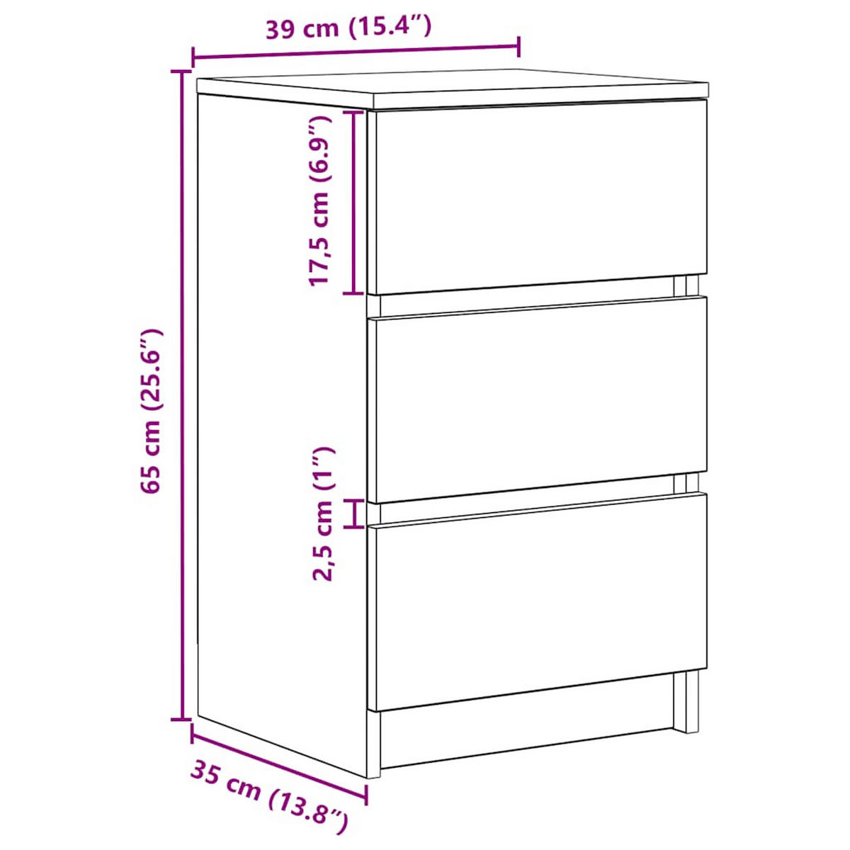 NACHTTISCH Mit 3 Schubladen Sonoma-Eiche 39/35/65 Cm - Braun, Holzwerkstoff (35/65/39cm) - vidaXL