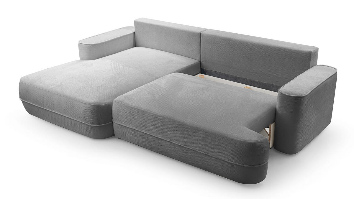 ECKCOUCH L Form Peoni Hellgrau 267/168/87 cm mit Schlaffunktion L - Hellgrau/Schwarz, Kunststoff/Textil (168/267cm) - AX Living