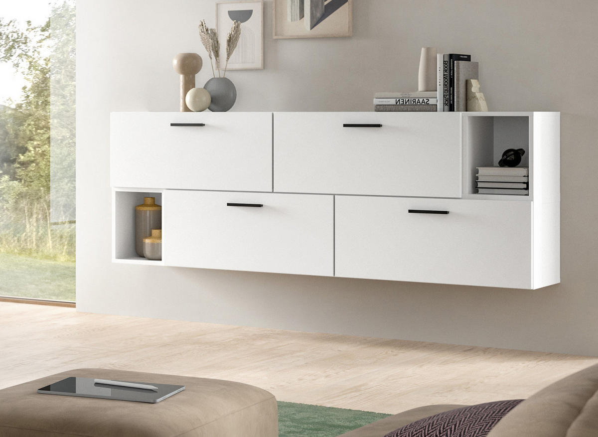 TV-LOWBOARD weiß 176 cm, Fernsehtisch hängend / stehend - Schwarz/Weiß, Holzwerkstoff/Kunststoff (176/67/34cm) - Inn.Furn