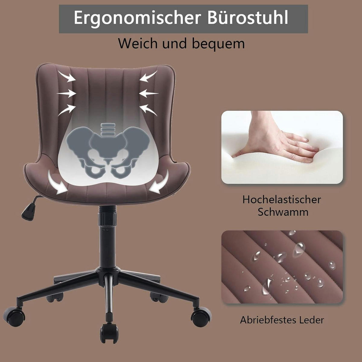 BÜROSTUHL Ergonomisch PU-Leder Braun - Braun, Kunststoff (53/93/46cm)