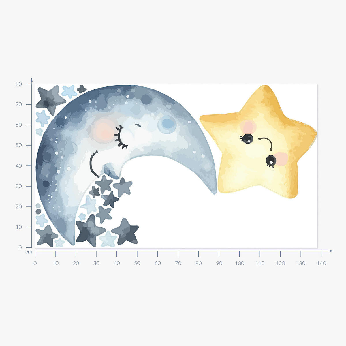 WANDAUFKLEBER 80x138cm - Fröhlicher Mondstern - Multicolor, Kunststoff (80/138/0.1cm) - Wallfluent