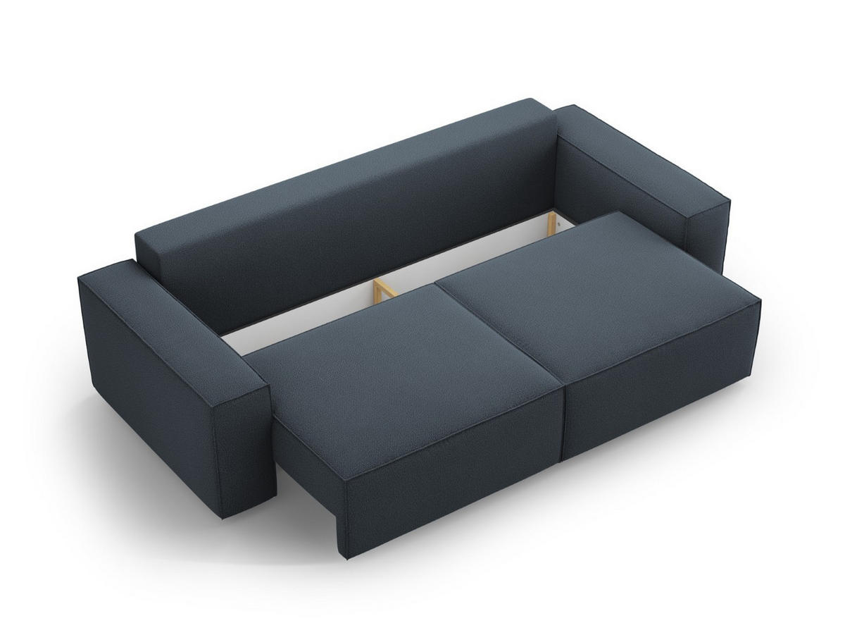SOFA ausklappbar mit Bettkasten Jodie aus strukturiertem Stoff blau 3 Sitzplätze - Blau, Textil (107/86/247cm) - Micadoni