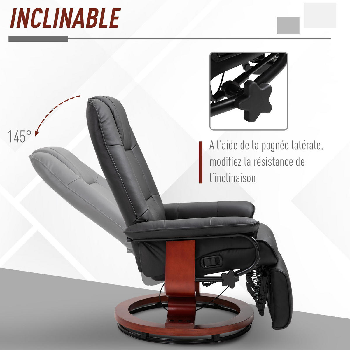 FERNSEHSESSEL DE-15340 360° drehbar mit verstellbarer Fußstütze Schwarz - Schwarz, Leder (87/100/78cm) - ComfortXL