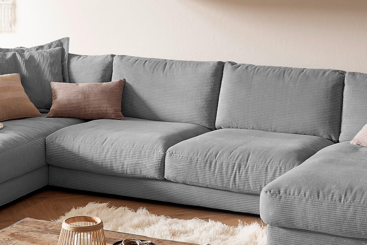 Thumbnail - Kawola Wohnlandschaft, Grau, Textil, Echtholz, 4-Sitzer, Füllung: Komfortschaum, U-Form, 425x86x224 cm, Wohnzimmer, Sofa...