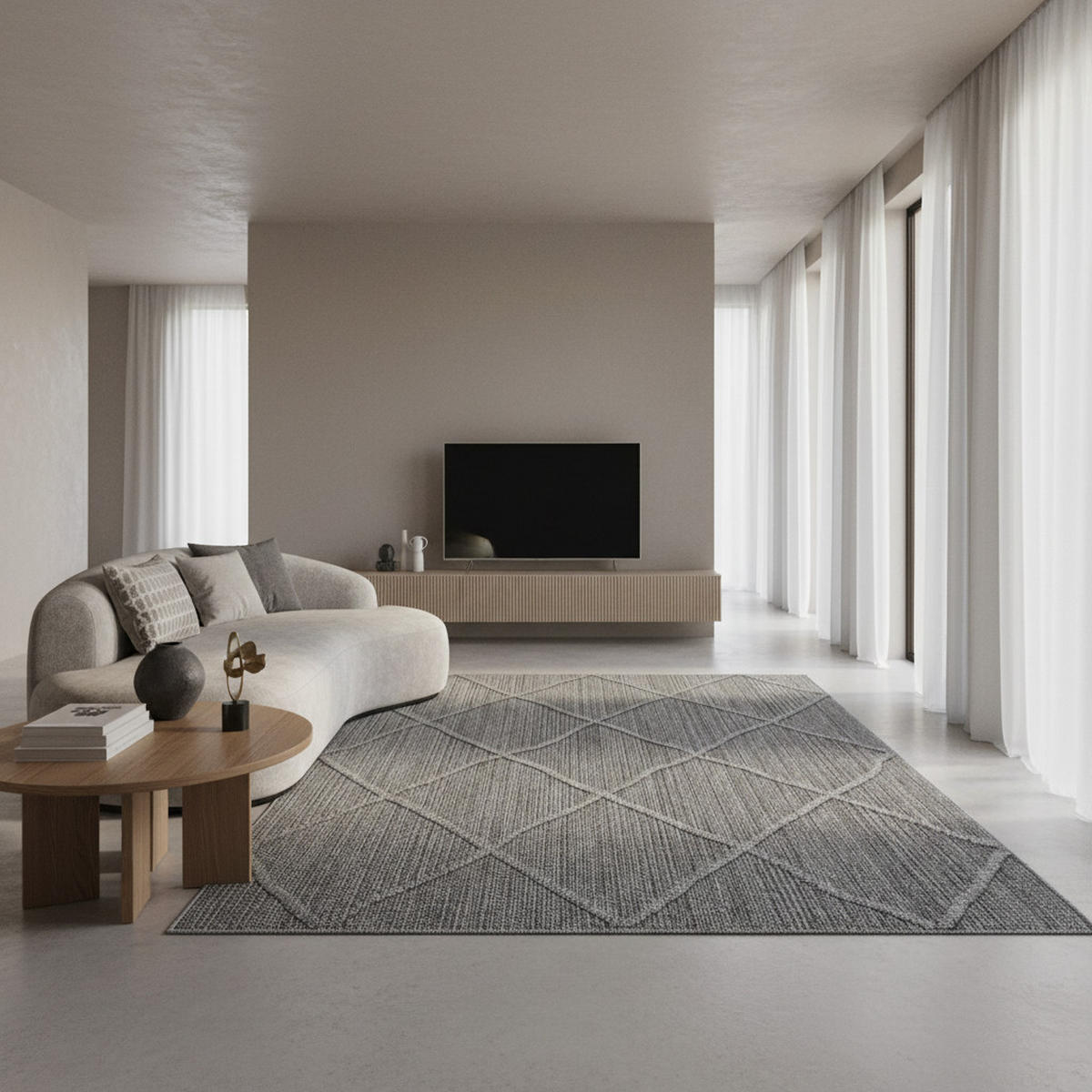 TEPPICH Outdoor Flachgewebe Boho-Muster Polypropylen Terrasse Grau Rechteckig 140x200 - Grau, Textil (140/200cm) - KADIMA DESIGN