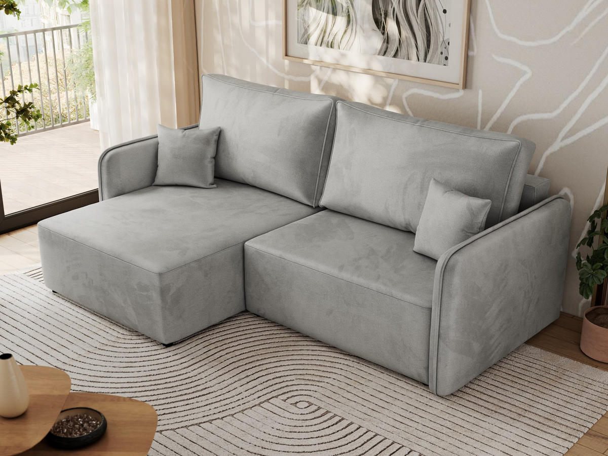 ECKSCHLAFSOFA MESTO L Hellgrau Velvet - links - Hellgrau/Schwarz, Kunststoff/Textil (227/147cm) - MKS