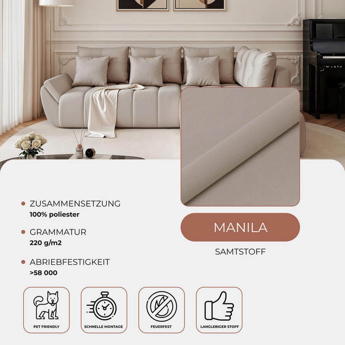 ECKSOFA DOLCE mit Schlaffunktion und Bettkasten Beige-Grau - Greige, Holzwerkstoff/Kunststoff (266/190cm) - Idohome