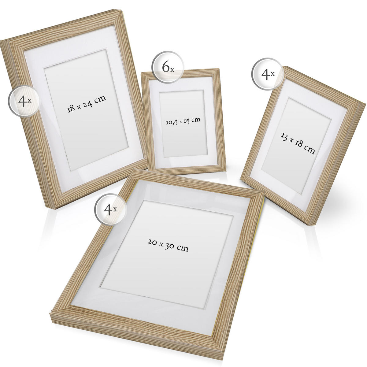 BILDERRAHMEN Passion MDF Eiche (18tlg) - Eichefarben, Holzwerkstoff (24/27/36cm) - BoMoe
