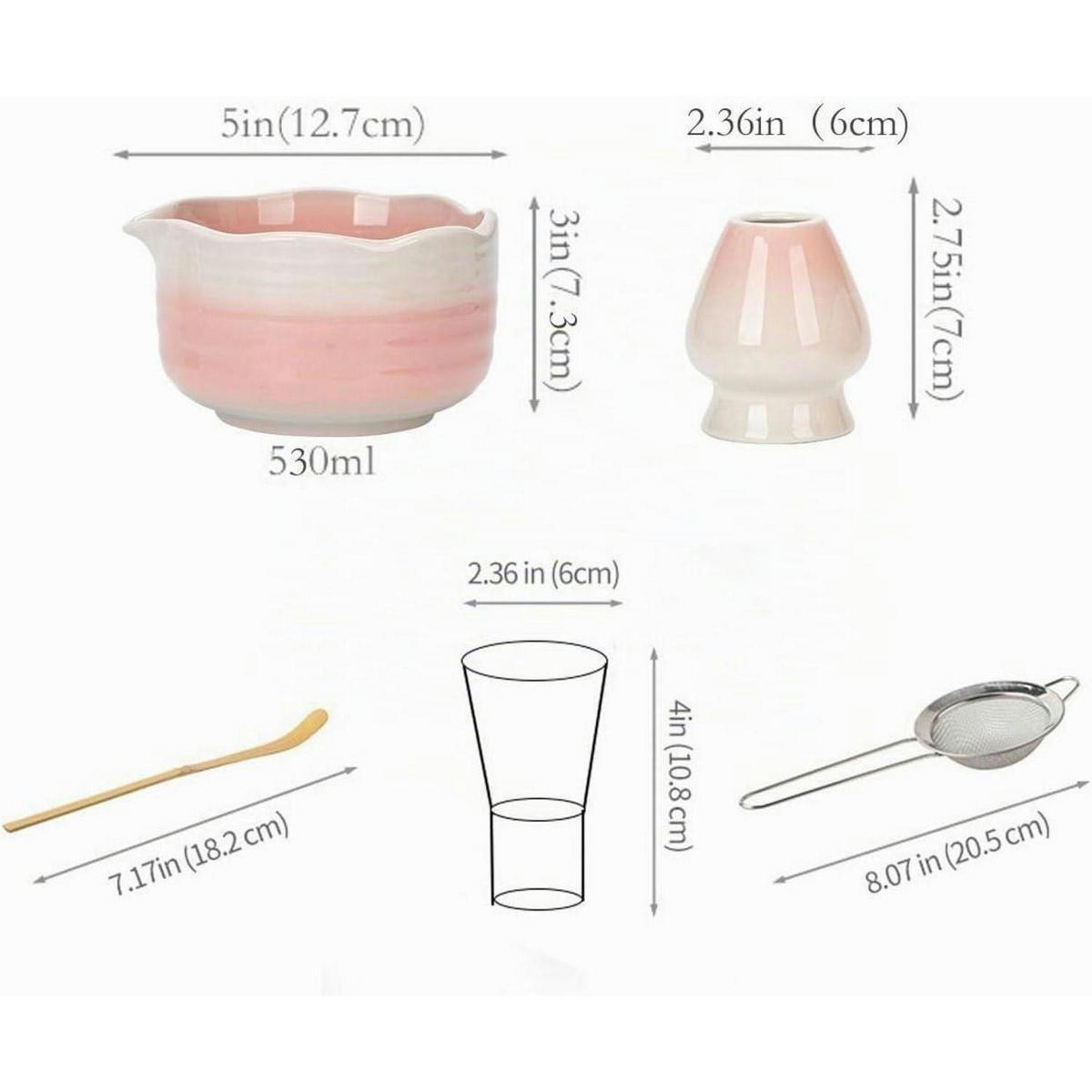 MATCHA Set 5-teiliges Set - Rosa, Naturmaterialien (13/8/13cm)