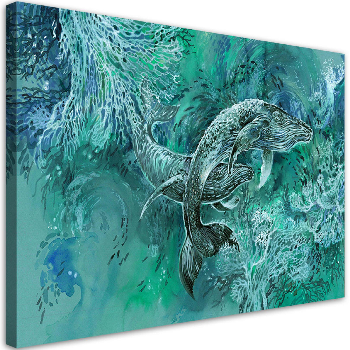 WANDBILD ein paar wale von humbacks - Türkis, Textil (60/40cm) - Feeby