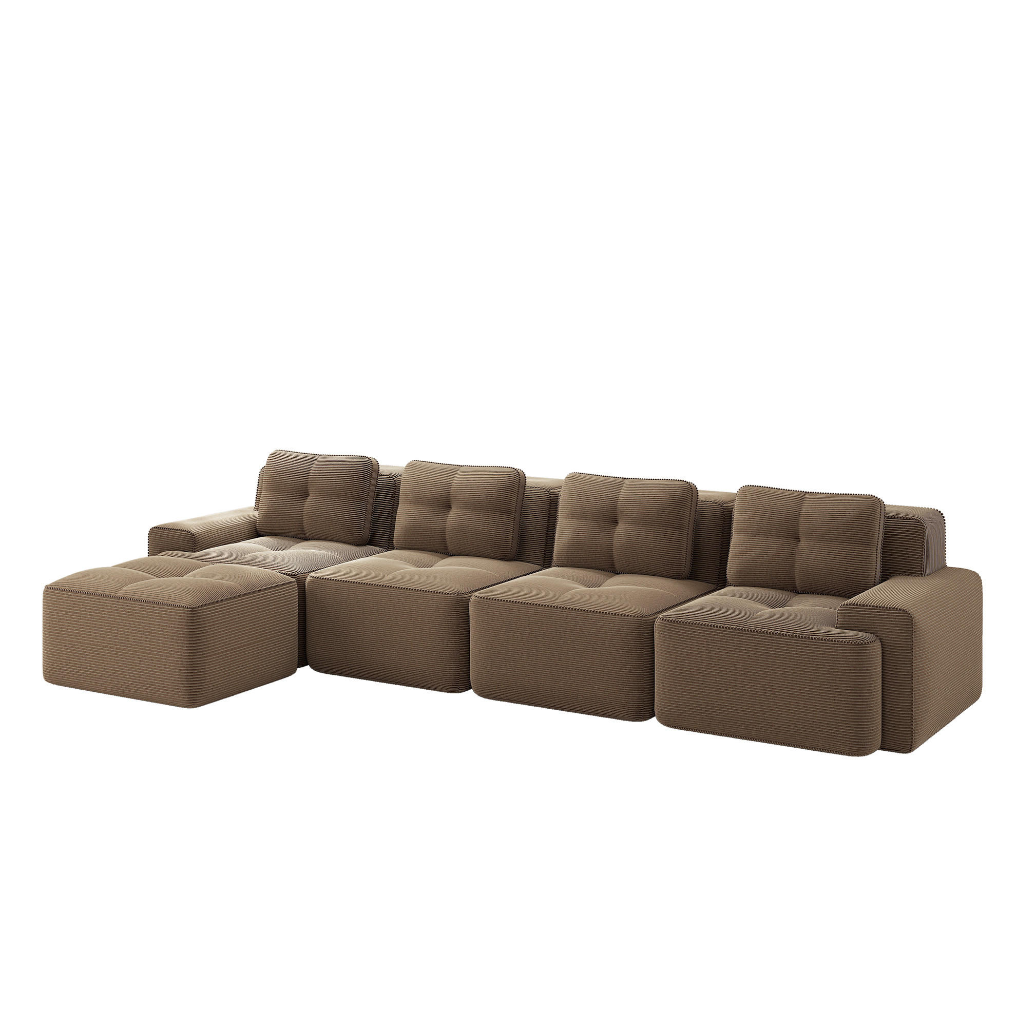 ECKSOFA 382/177/69 cm braun aus Cord mit Tiefsitz und Chaiselongue - Braun, Textil (177/382cm) - OKWISH