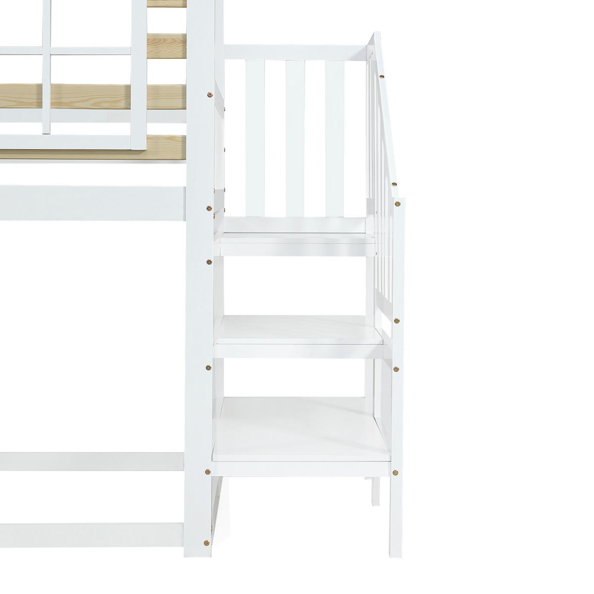 ETAGENBETT mit Treppe, Gitter, Rutsche und Fenster 90/200 cm, Weiß/Natur - Weiß, Holz (90/200cm) - MIVRAY