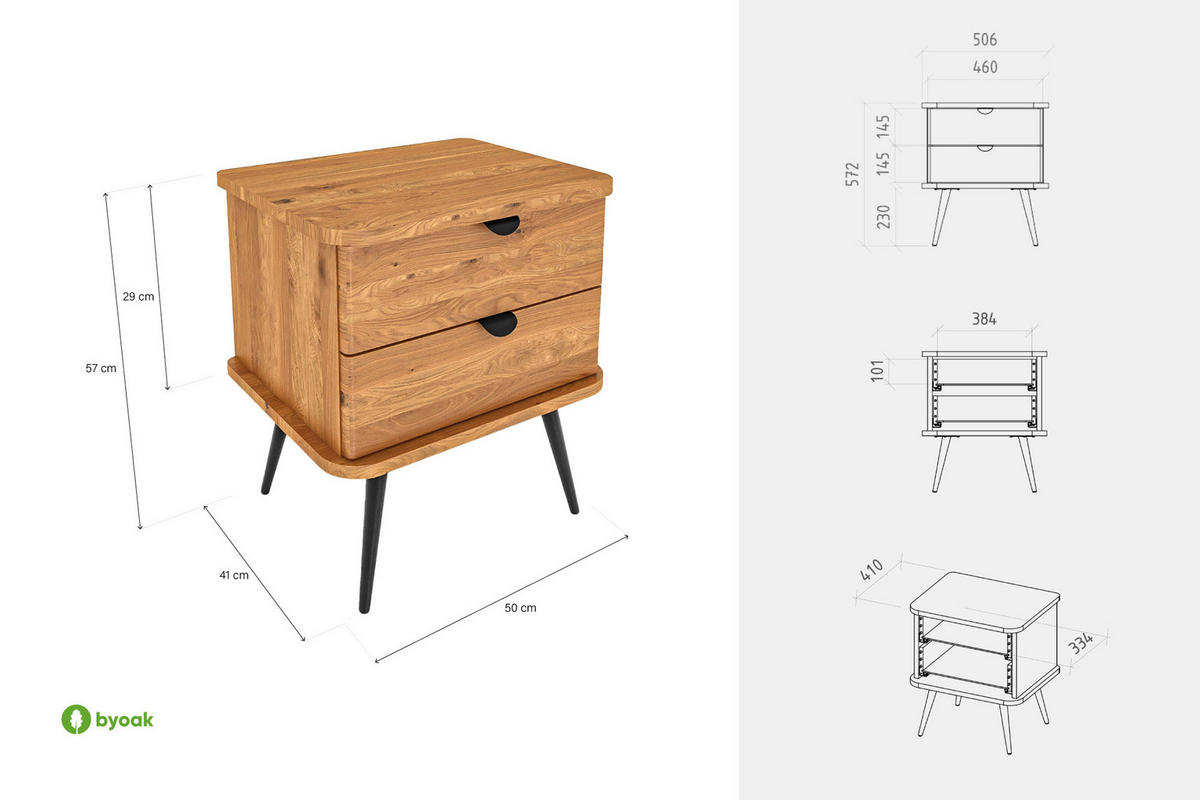NACHTTISCH LINA - Kernbuche, Holz (50/57/41cm) - byoak