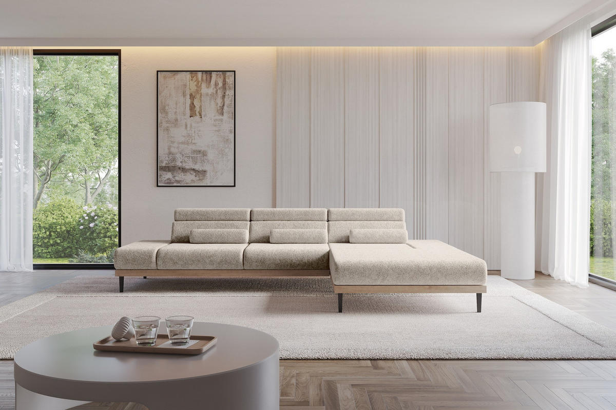 ELEKTRISCHES ECKSOFA Rechts MONA 316x205x85 Beige Velours - Beige, Holzwerkstoff/Textil (316/205cm) - ALTDECOR
