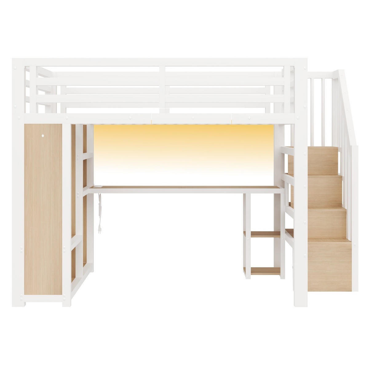 HOCHBETT 140x200 cm in Weiß mit Schreibtisch, LED-Beleuchtung und Stauraum - Weiß, Metall (140/200cm) - IVMEU