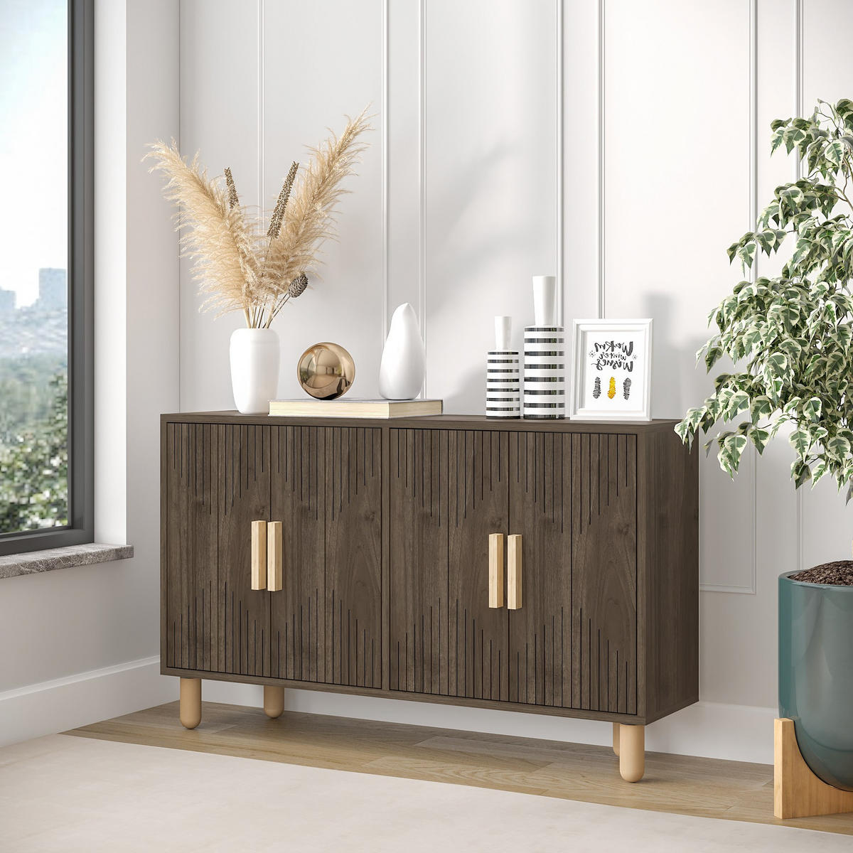 BUFFETSCHRANK roger Braun - Braun, Holz (30/74/120cm) - Habitat Garten