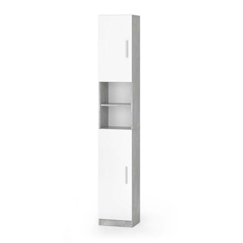 BADSCHRANK Luis Beton 32 x 190 cm - Weiß/Grau, Holzwerkstoff (32/190/25.8cm) - Vicco