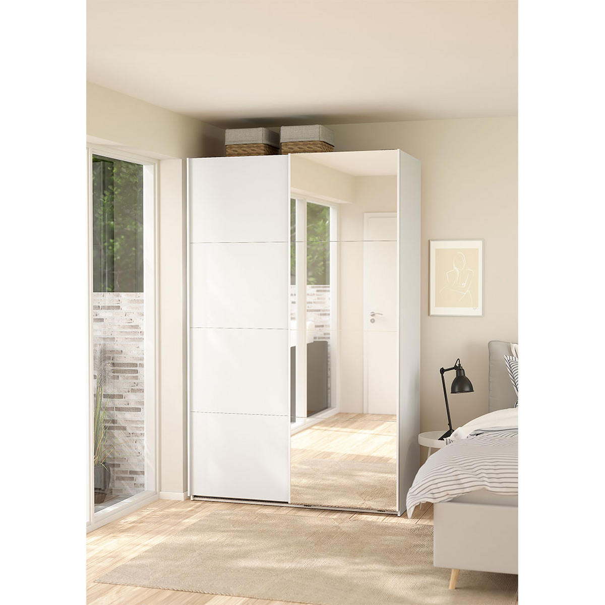 SCHIEBETÜRENSCHRANK, Bergamo, Weiß, Holzwerkstoff, 139 x 67 x 221 cm - Weiß, Holzwerkstoff (139/221/67cm) - ebuy24