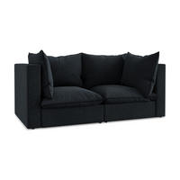 2-SITZER SOFA Samt Stoff Blau - Blau/Schwarz, Holzwerkstoff/Kunststoff (180/77/90cm) - Makamii