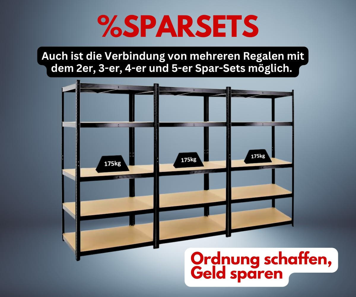 SCHWERLASTREGAL Taurus 180x120x60 cm Fachlast 175 kg Schwarz - Schwarz, Metall (120/180/60cm) - PROREGAL