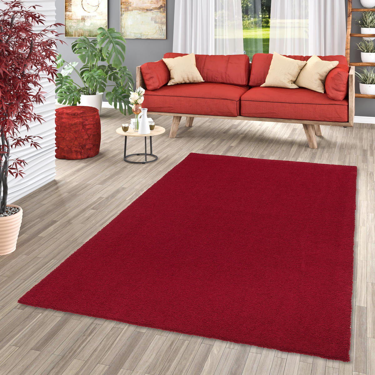 LUXUS HOCHFLOR SHAGGY TEPPICH VELVET - Weinrot, Textil (140/200cm) - Snapstyle