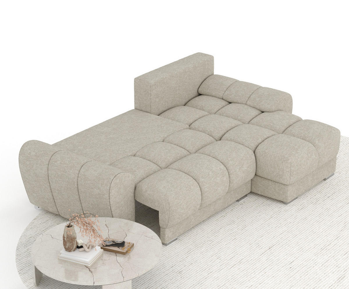 ECKSOFA MIT SCHLAFFUNKTION Peebles Beige Grau Chenille-Stoff - Chromfarben/Beige, Holz/Holzwerkstoff (256/175cm) - Maison de Reve